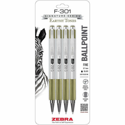 Zebra F-301 EarthyTones Retractable Ballpoint Pens, 4 / Pack, ZEB27244