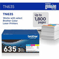 Brother TN635 Original Standard Yield Laser Toner Cartridge - Cyan, Magenta, Yellow - 3 / Pack, BRTTN6353PK