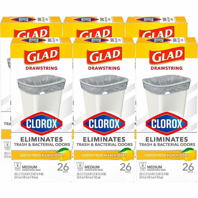 The Clorox Glad Medium Drawstring Trash Bags, White, 6 / Carton, CLO79316CT