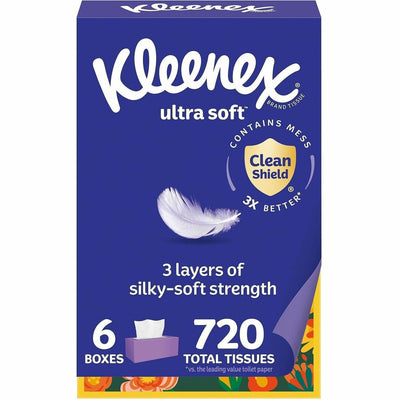 Kimberly-Clark Kleenex Ultra Soft Tissues, White, 6 / Pack, KCC54317