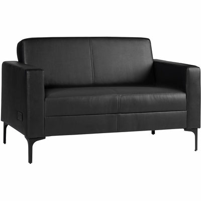 Lorell Soft-Seating Loveseat with Power Charging, Black, LLR86951