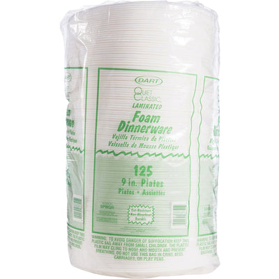 Dart Container Quiet Classic 9" Laminated Foam Plates, White, 125 / Pack, DCC9PWQR