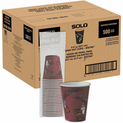 Dart Container Solo 8 oz Bistro Design Hot Cups, Maroon, 20 / Carton, SCCOF8BI0041