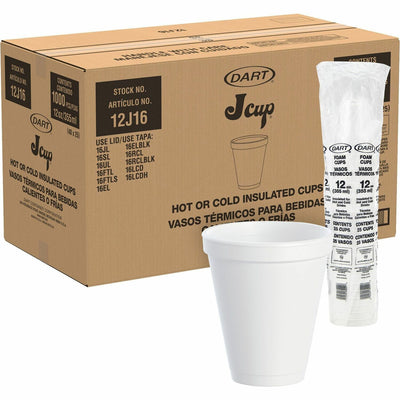 Dart Container J Cup 12 oz Squat Insulated Foam Cups, White, 25 / Carton, DCC12J16