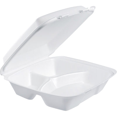 Dart Container Large 3-compartment Foam Carryout Trays, White, 2 / Carton, DCC90HT3R