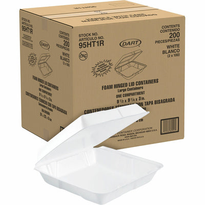 Dart Container 9-1/2" Single-Compartment Foam Containers, White, 2 / Carton, DCC95HT1R