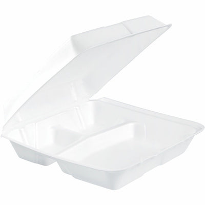 Dart Container 9-1/2" Triple-Compartment Foam Containers, White, 2 / Carton, DCC95HT3R