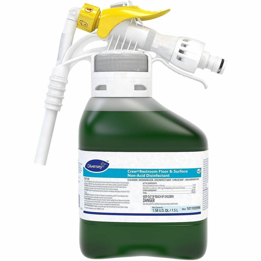 Diversey Crew Restroom Floor & Surface Non-Acid Disinfectant, Green, Mildewstatic, 2 / Carton, DVO101105996