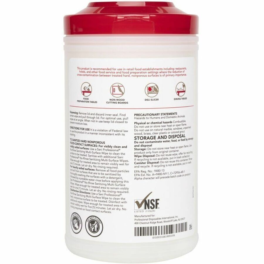 Sani Professional Sanitizing Wipe, Rinse-free, 6 / Carton, PDIP66784