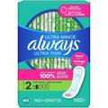 Procter & Gamble Always Ultra Thin Size 2 Long Super Pads With Wings, Unscented, Green, 40 / Pack, PGC12853