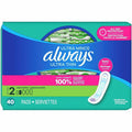 Procter & Gamble Always Ultra Thin Size 2 Long Super Pads With Wings, Unscented, Green, 40 / Pack, PGC12853
