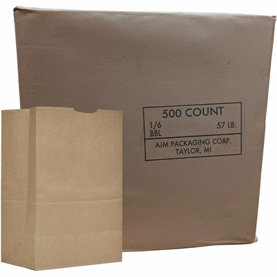 AJM Packaging 1/6 BBL #57 Kraft Paper Grocery Sacks, 500 / Carton, AJMGS57NP5CES