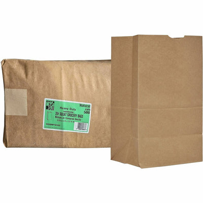 AJM Packaging #20 Squat Heavy-Duty Kraft Paper Grocery Bags, Natural Kraft, 500 / Carton, AJMSQ50NP5CHDES