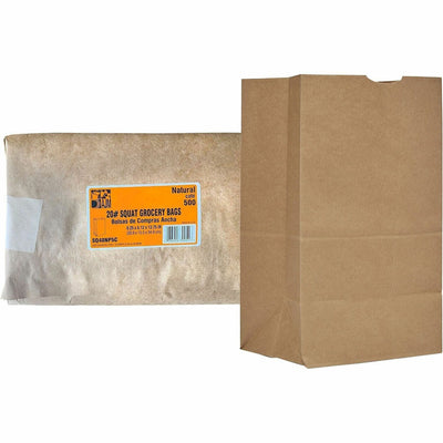 AJM Packaging #20 Squat Kraft Paper Grocery Bags, Natural Kraft, 500 / Carton — view 1