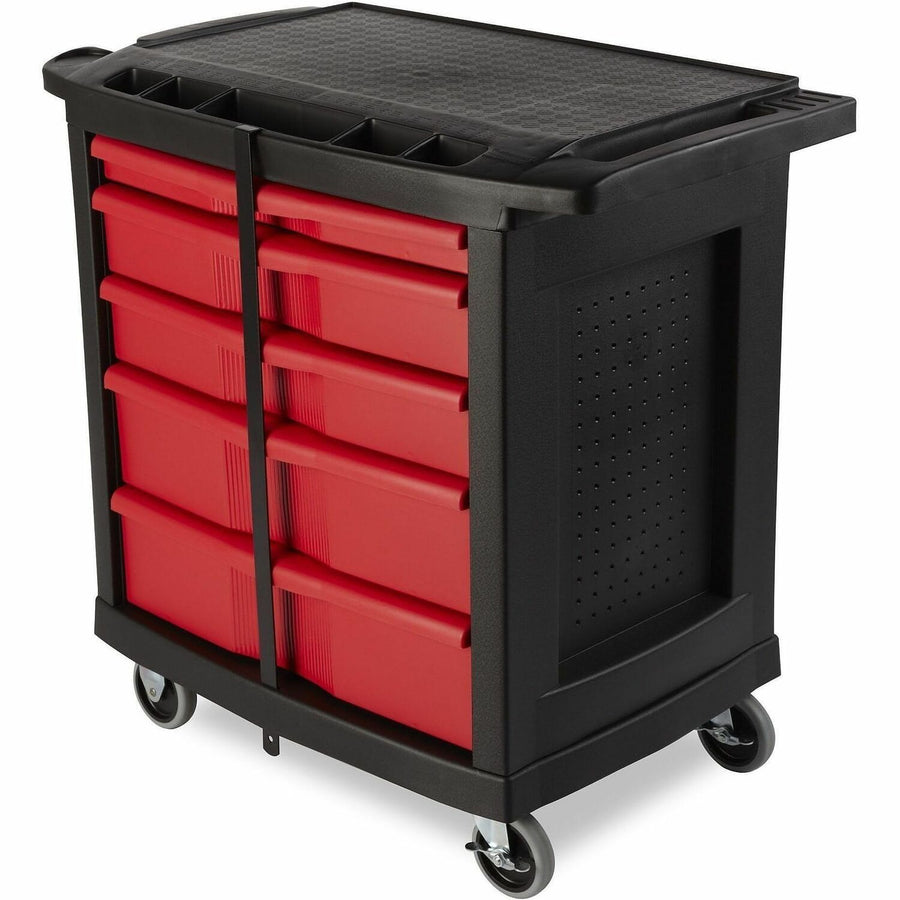 Rubbermaid Commercial 5 Drawer Mobile Work Center, Black, 19.90" x 33.50", Red, Pocket, RCPFG773488BLA