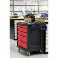 Rubbermaid Commercial 5 Drawer Mobile Work Center, Black, Red, RCPFG773488BLA