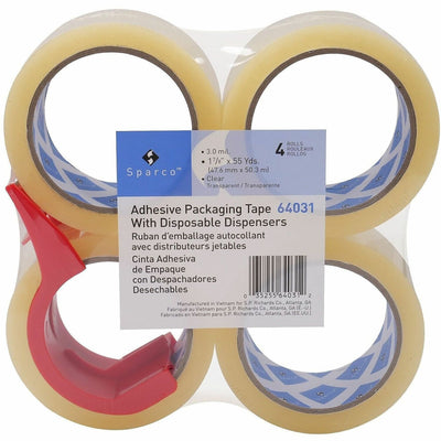Sparco Heavy-duty Packaging Tape w/Dispenser, Clear, 4 / Pack, SPR64031
