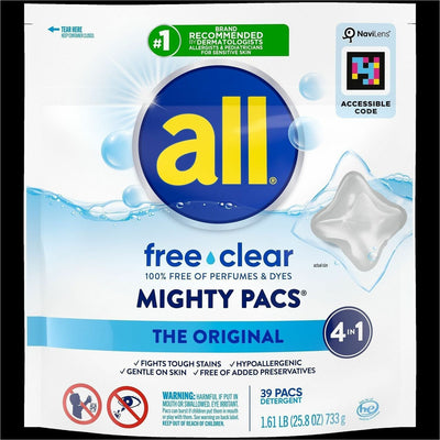 Henkel all Free Clear Mightypacs Laundry Pods, 6 / Carton, DIA73978CT