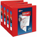 Avery One Touch Ring Heavy-Duty View Binder, Red, 4 / Carton, AVE79325CT