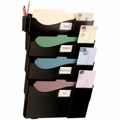 Business Source Grande Central 4-Section Filing System, Black, 1PK/CT — view 1