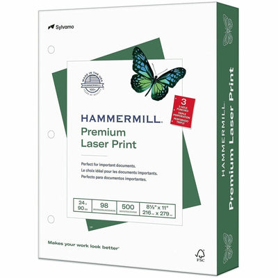 Sylvamo Hammermill Premium 3-Hole Laser Print 24 lb. Paper, White, 8 1/2" x 11", 10 / Carton, HAM107681CT