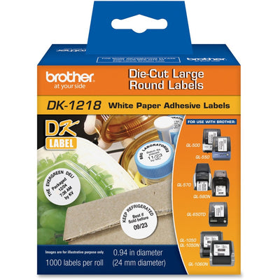 Brother DK1218/1219 Die-Cut Round Labels, White, 1 Roll, BRTDK1218