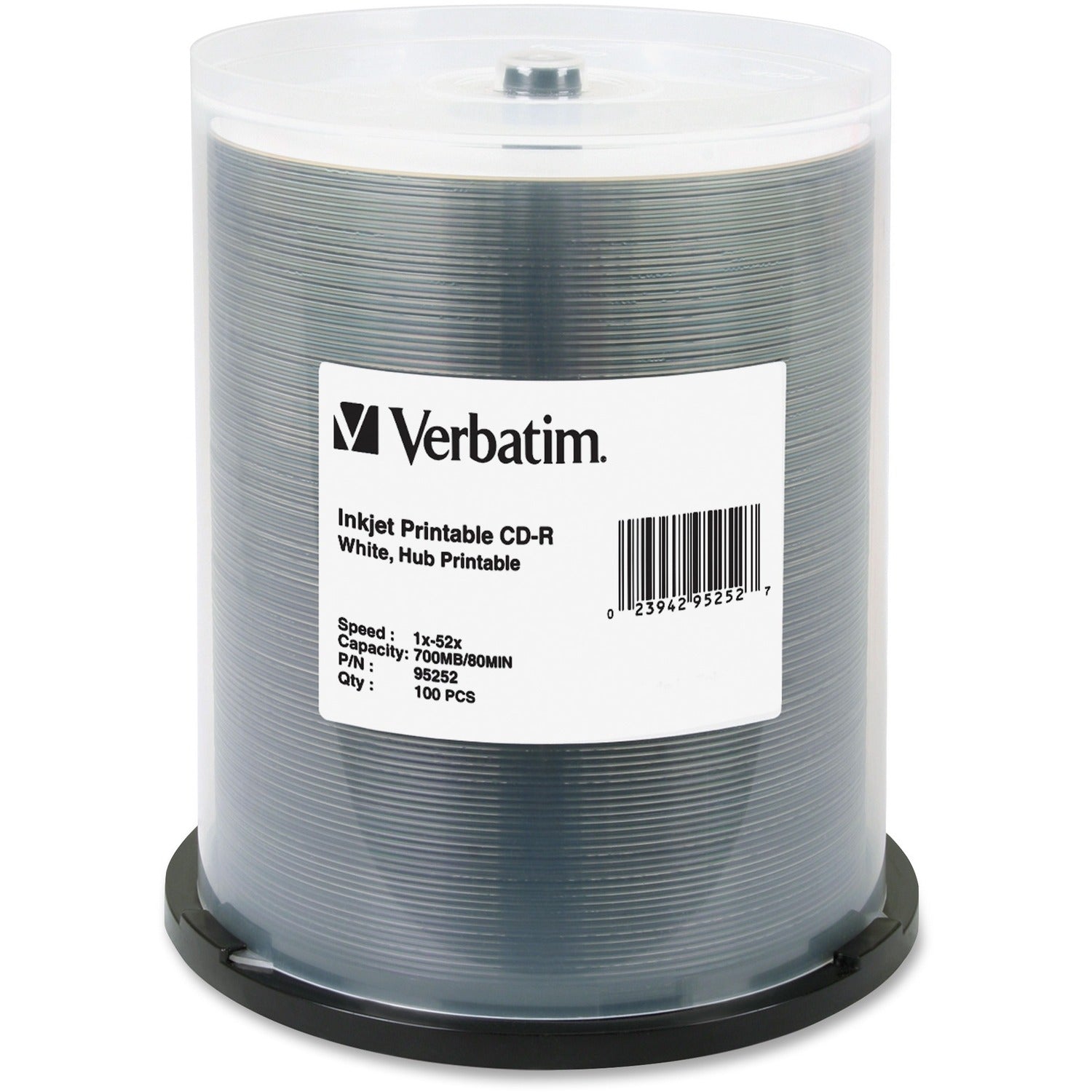 Verbatim 95252 CD Recordable Media - CD-R - 52x - 700 MB - 100 / Pack - White, 1 Pack