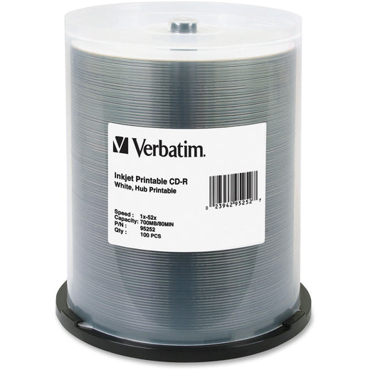Verbatim 95252 CD Recordable Media - CD-R - 52x - 700 MB - 100 / Pack - White, 1 Pack