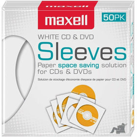 Maxell CD/DVD Paper Sleeves White 50 Pack, 1 Box, MAX190135
