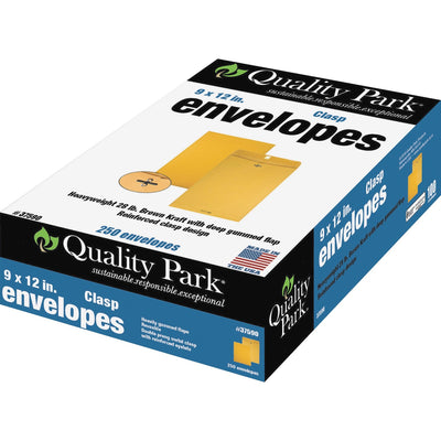 Quality Park 9 x 12 Clasp Envelopes in Dispenser Box, Kraft, 250 / Box, QUA37590