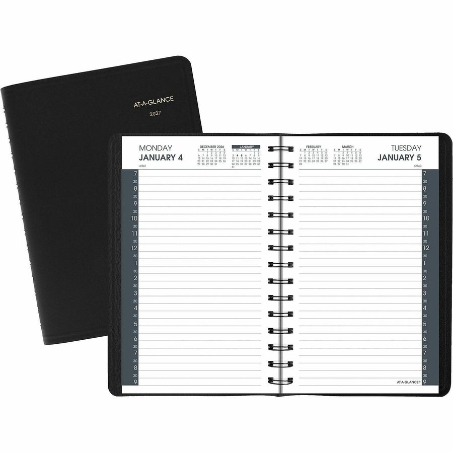 At-A-Glance Appointment Book Planner, 1 Year, Daily, January 2026 - December 2026, 4.875" x 8", Simulated Leather, Wire Bound, AAG7020705