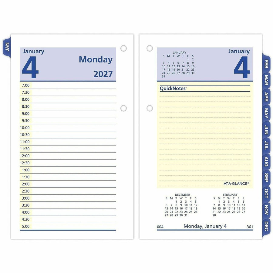 At-A-Glance QuickNotes Loose-Leaf Desk Calendar Refill, 12 Month, Daily, January 2026 - December 2026, 3.5" x 6", Standard, Blue, Paper, AAGE51750