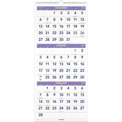 ACCO At-A-Glance 3-Month Reference Vertical Wall Calendar, White, 12", AAGPM1128