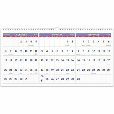 ACCO At-A-Glance 3-Month Horizontal Wall Calendar, White, 12", 12EA/CT — view 1
