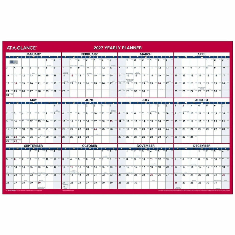 At-A-Glance Vertical Horizontal Reversible Erasable Wall Calendar, 12 Month, Yearly, January 2026 - December 2026, 36" x 24", Large, AAGPM2628