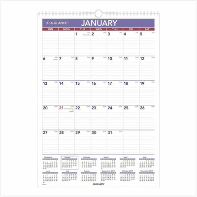 ACCO At-A-Glance Write-on/Wipe-off Laminated Monthly Wall Calendar, White, 12", AAGPMLM0228