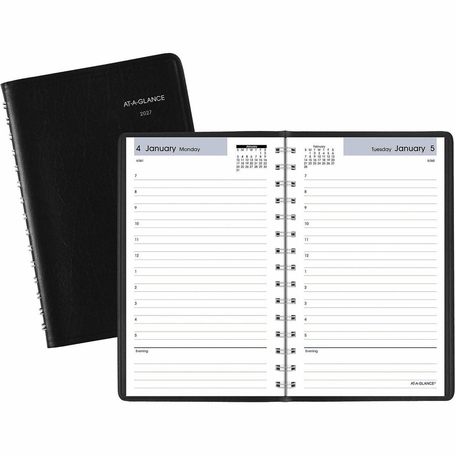 At-A-Glance Daily Appointment Book Planner, DayMinder, 12 Month, January 2026 - December 2026, 5" x 8", Small, Black, Blue, Faux Leather, AAGSK4400