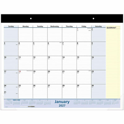 ACCO At-A-Glance QuickNotes Monthly Desk Pad Calendar, Standard, White, 22", AAGSK70000