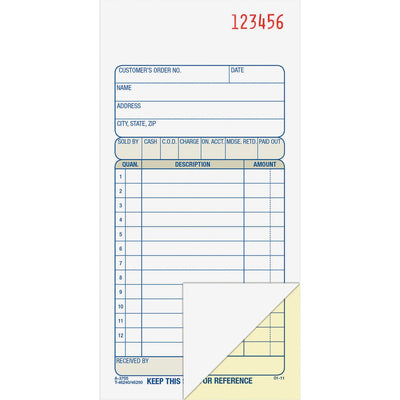 TOPS Adams Carbonless 2-part Numbered Sales Order Books, Canary, 3.34" Width x 7.18" Length, 5EA/PK 5PK/CT — view 1