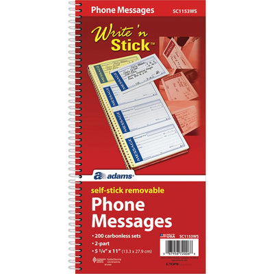 TOPS Adams Write 'n Stick Phone Message Book, 5.25" Width x 11" Length, ABFSC1153WS