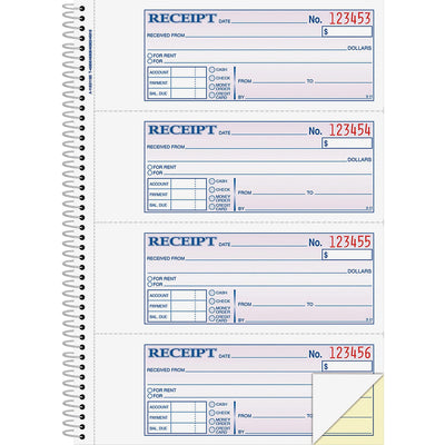 TOPS Adams Spiral 2-part Money/Rent Receipt Book, Canary, 5EA/PK 6PK/CT — view 1