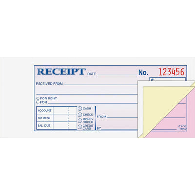 TOPS Adams Tapebound 3-part Money Receipt Book, Pink, 6.75" Width x 2.75" Length, ABFTC2701