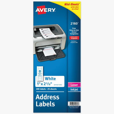 Avery Mini-Sheets(R) Address Labels, 1" x 2-5/8", 200 Labels ), White, 200 / Pack — view 1