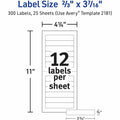 Avery Mini-Sheets File Folder Labels, 2/3" x 3-7/16", 300ct (2181), White, 300 / Pack, AVE2181