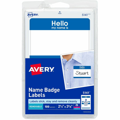 Avery Border Print/Write Hello Name Badges, Blue, 100 / Pack, AVE5141