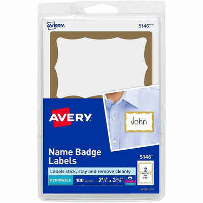 Avery Border Print or Write Name Tags, Gold, 100 / Pack — view 1