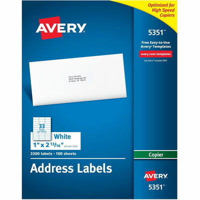 Avery Copier Address Labels, White, 3300 / Box, AVE5351