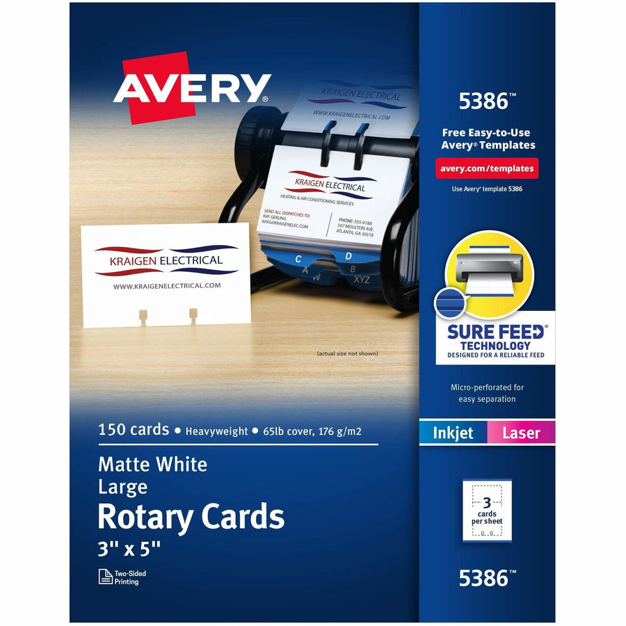 Avery Uncoated 2-side Printing Rotary Cards, White, 3" x 5", 150 / Box — view 1