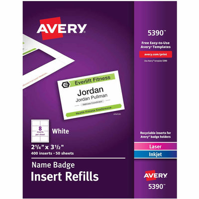 Avery Laser/Inkjet Badge Insert Refills, White, 400 / Box — view 1
