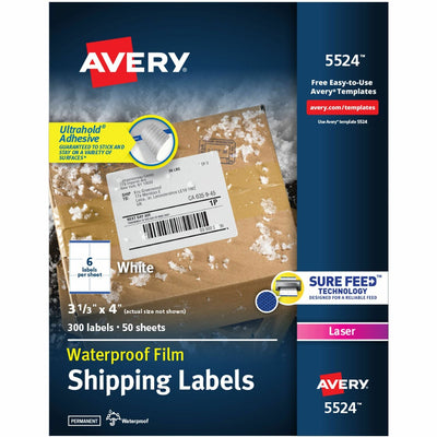 Avery Waterproof Labels, 3-1/3" x 4", 300 Total (05524), White, 300 / Pack — view 1